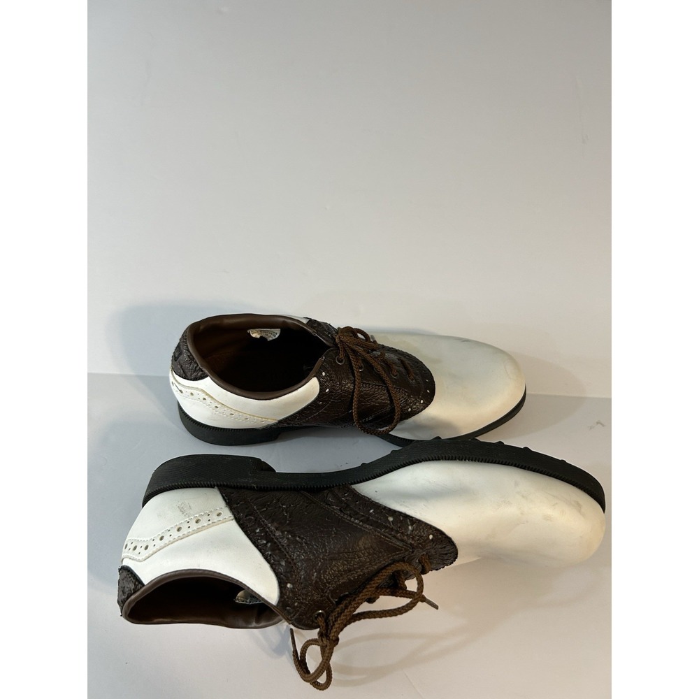 Footjoy Men's 9 1/2 Wide Brown/White Oxford Style Golf Shoes - Picture 2 of 4